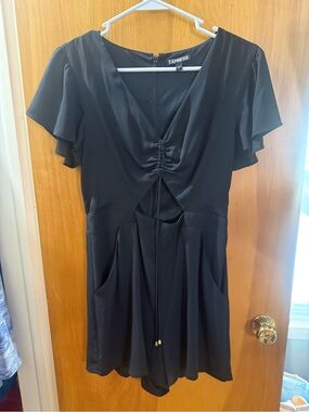 Express Black V-Neck Romper with Front Gather and Cutout